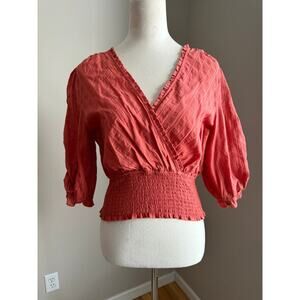 Express Puff Sleeve Wrap Crop Top NWT – Pumpkin Orange Gold Thread, Size M